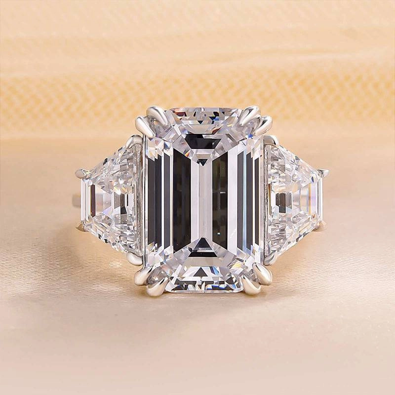 Louily Luxurious Emerald Cut Three Stone Engagement Ring In Sterling Silver Premium Appearance