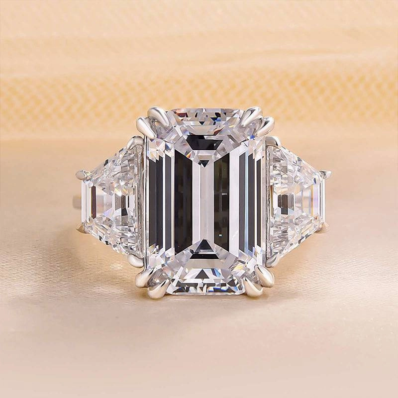 Louily Luxurious Emerald Cut Three Stone Engagement Ring In Sterling Silver Day To Night