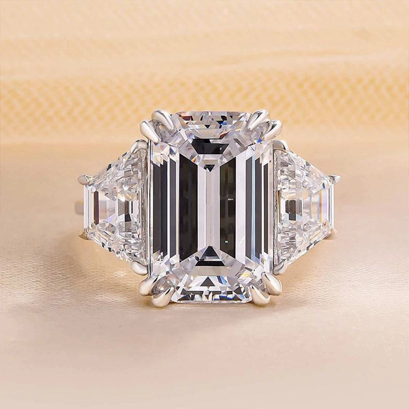 Louily Luxurious Emerald Cut Three Stone Engagement Ring In Sterling Silver Contemporary Grace Glamorous Design