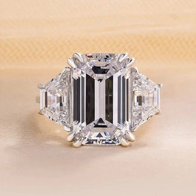 Louily Luxurious Emerald Cut Three Stone Engagement Ring In Sterling Silver Contemporary Grace Glamorous Design