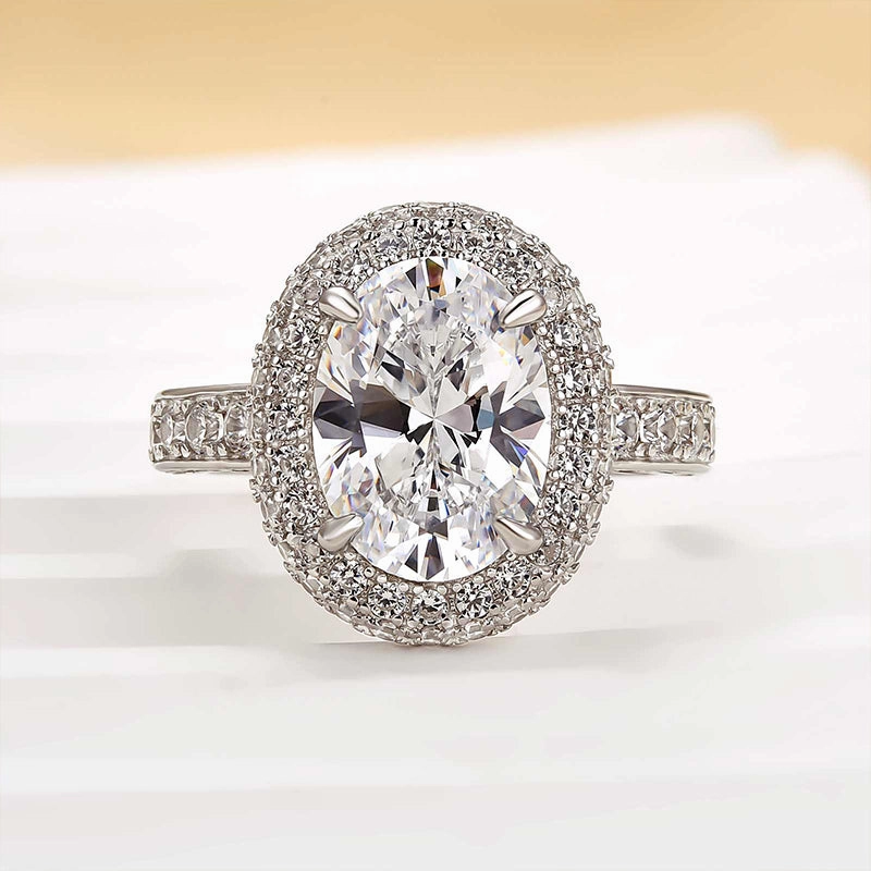 Ornate Style Exquisite Jewelry Louily Beautiful 3.0 Carat Double Halo Oval Cut White Gold Engagement Ring