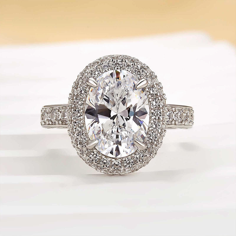 Louily Beautiful 3.0 Carat Double Halo Oval Cut White Gold Engagement Ring Professional Look