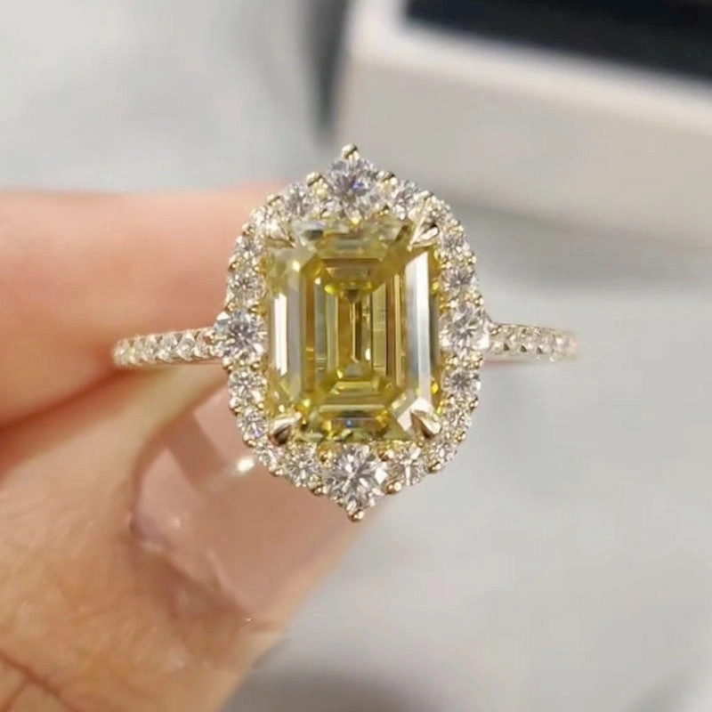 Vintage 3.5Ct Emerald Cut Yellow Stone Engagement Ring In Sterling Silver Luxury Style Exquisite Item