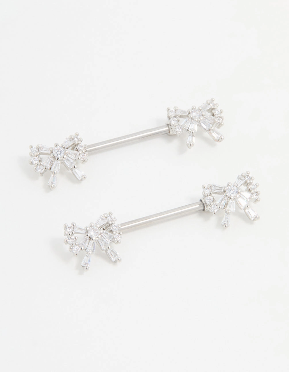 Unique Look Surgical Steel Cubic Zirconia Double Bow Nipple Piercings 2-Pack