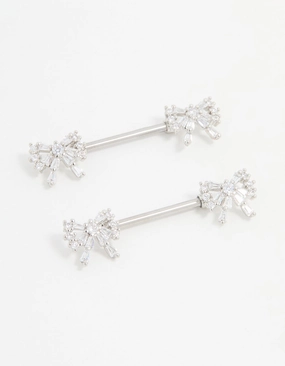 Unique Look Surgical Steel Cubic Zirconia Double Bow Nipple Piercings 2-Pack