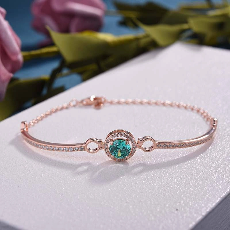 Louily Romantic Rose Gold Round Cut Paraiba Tourmaline Bracelet In Sterling Silver Travel Companions