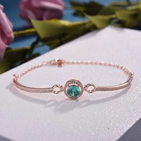 Louily Romantic Rose Gold Round Cut Paraiba Tourmaline Bracelet In Sterling Silver Travel Companions