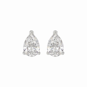 LADIES SOLITAIRE EARRINGS 3CT PEAR DIAMOND 14K WHITE GOLD Modern Shine