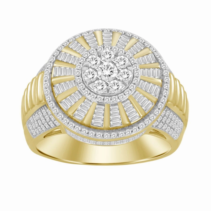 Balanced Design MEN'S RING 1.00CT ROUND/BAGUETTE DIAMOND 10K YELLOW GOLD