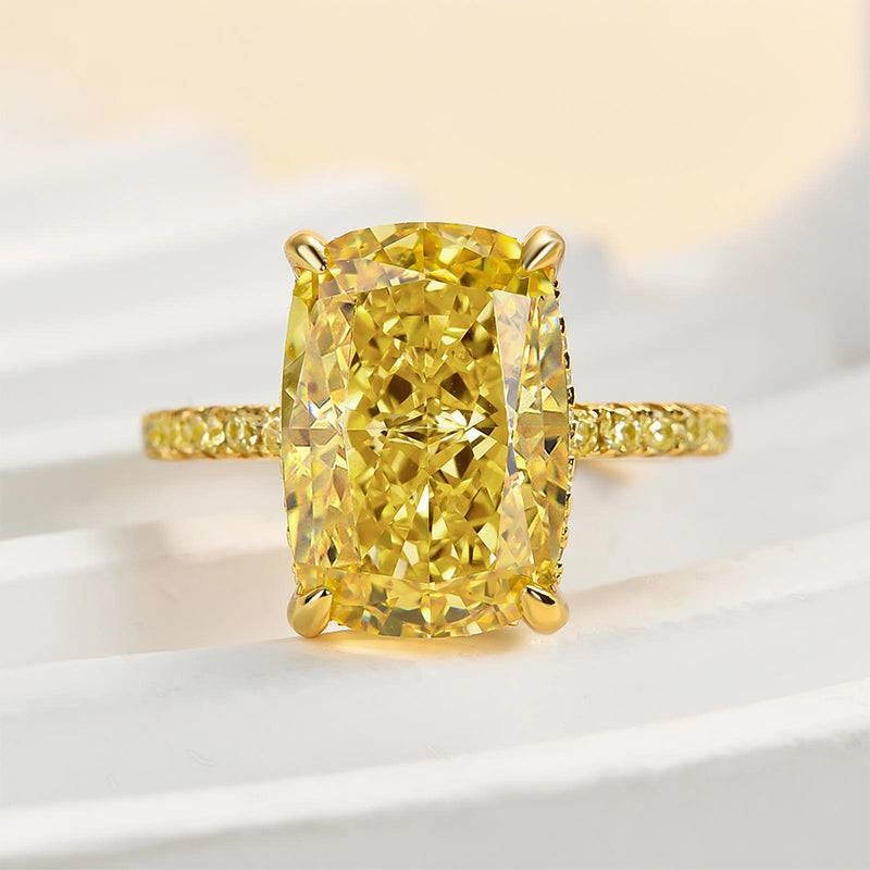 Louily Yellow Gold Elongated Cushion Cut Yellow Sapphire Engagement Ring In Sterling Silver Strong Design