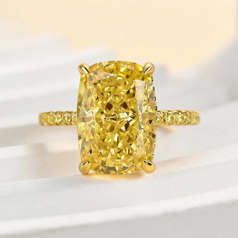 Louily Yellow Gold Elongated Cushion Cut Yellow Sapphire Engagement Ring In Sterling Silver Youth Accent Smart Present