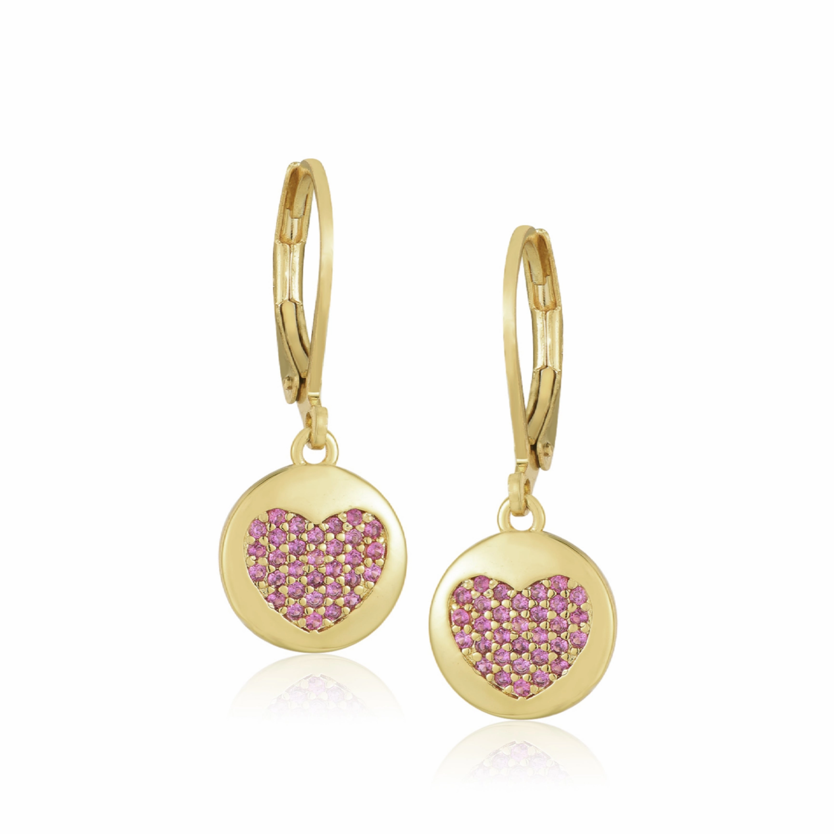 Gold Plated Surgical Steel CZ Heart in Circle Earrings Classic Touch Bold Combo