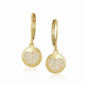 Gold Plated Surgical Steel CZ Heart in Circle Earrings Model Shot Modern Radiance