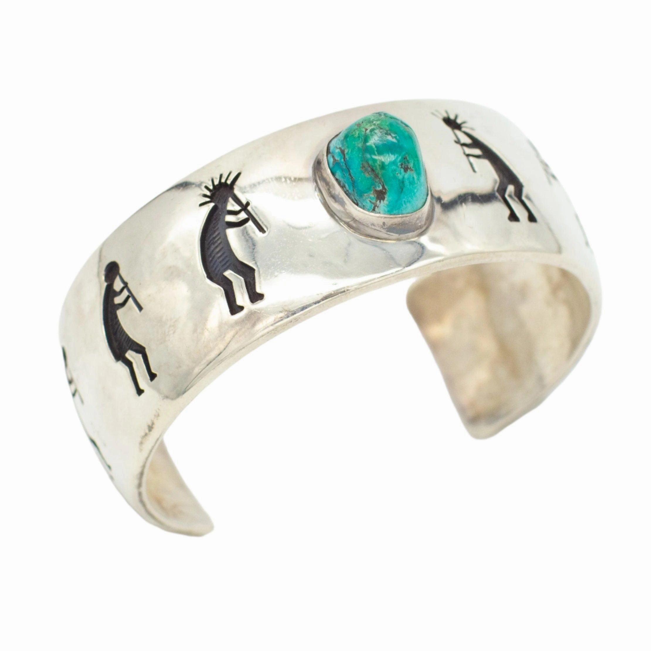 Victor Coochwytewa Hopi Handmade Sterling Silver Turquoise Cuff Bracelet Cool Form Dazzling Feature