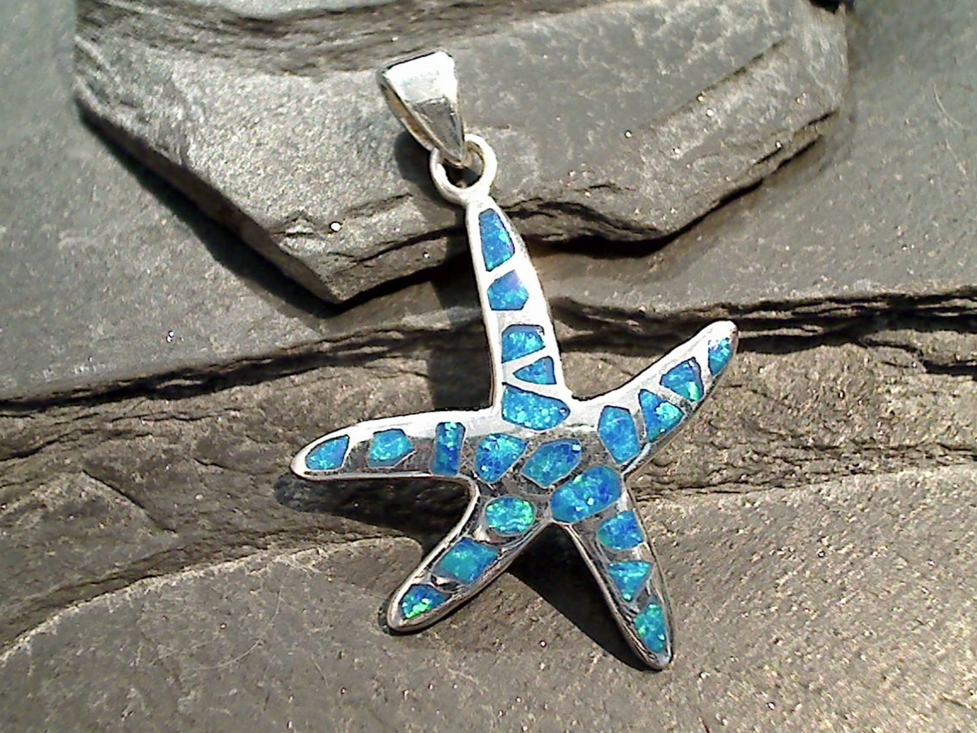 Timeless Embellishments Lab Created Opal, Sterling Silver Starfish Pendant