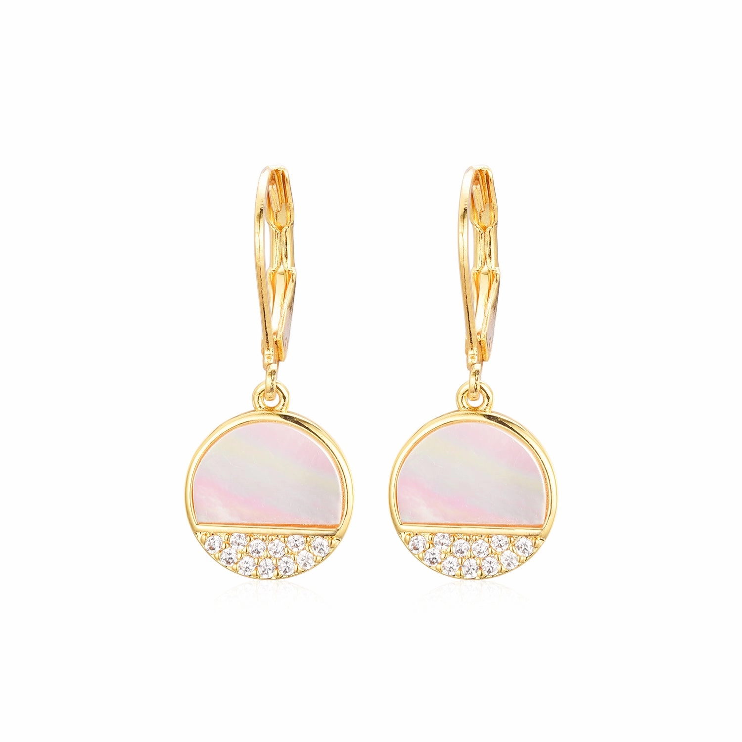 Handmade Details Sophisticated Appeal Gold Plated Surgical Steel ? Mother of Pearl and CZ Circle Earrings