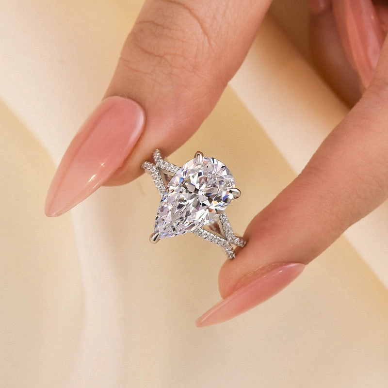 Louily Split Shank Unique Pear Cut Engagement Ring In Sterling Silver Chic Choice Economical Embellishment