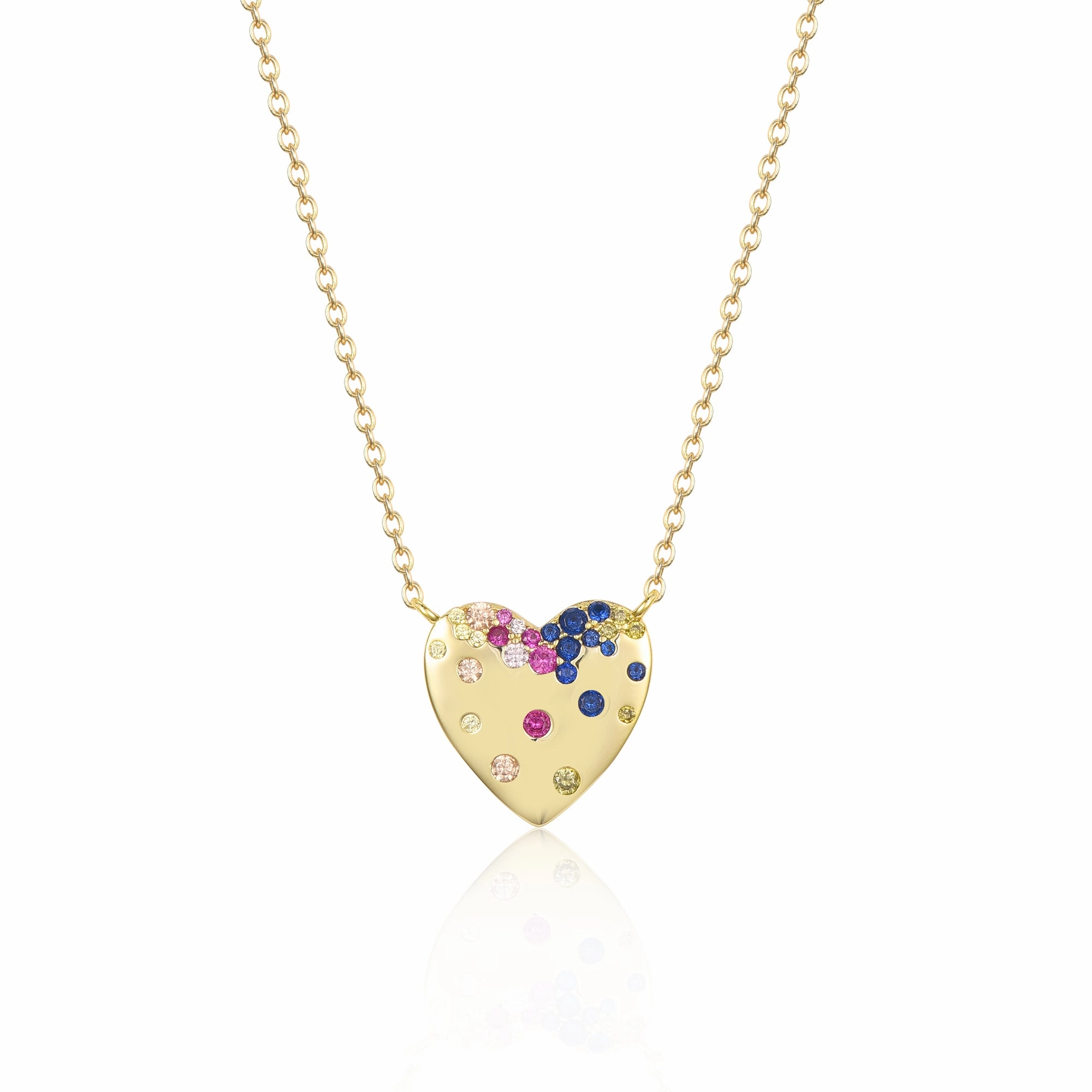 Sterling Silver Gold Plated Puffy Heart With Colorful CZ Necklace Classic Trend Sophisticated Accent