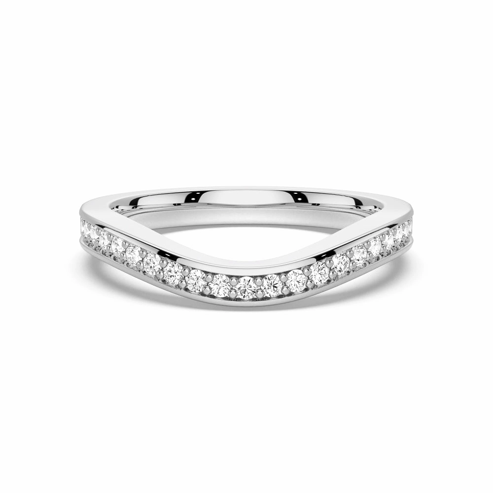 V Curved Moissanite Wedding Band with Pav?? Setting Elegant Motion Special Care