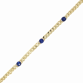 Sterling Silver Gold Plated Link Chain With Three Colored Stones Bracelet Crisp Look
