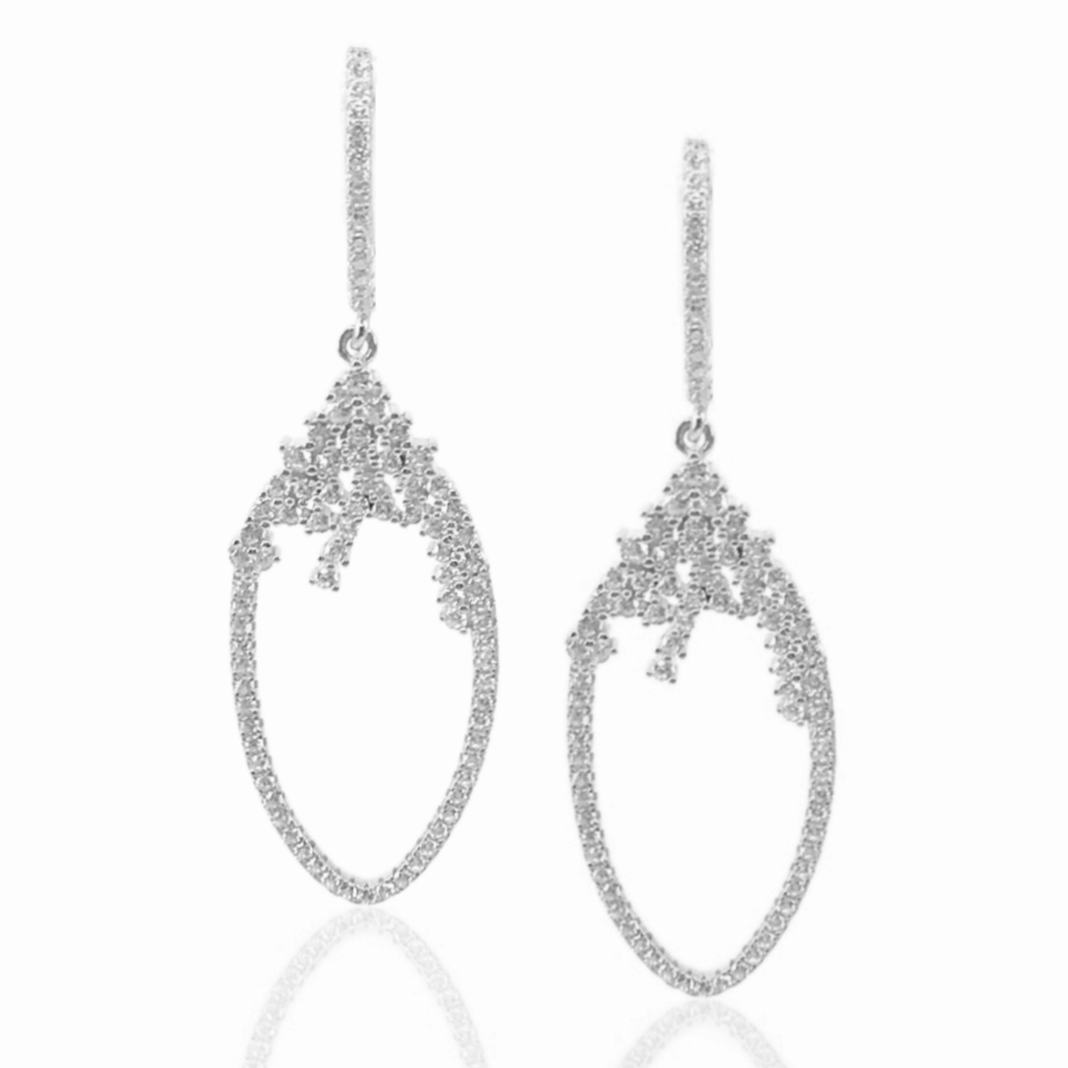 Sterling Silver Marquis-Shaped Micropave CZ Earrings Polished Jewelry
