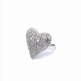 Luxe Design Fashion Element Rhodium Plated Sterling Silver Large Micropave CZ Heart Ring