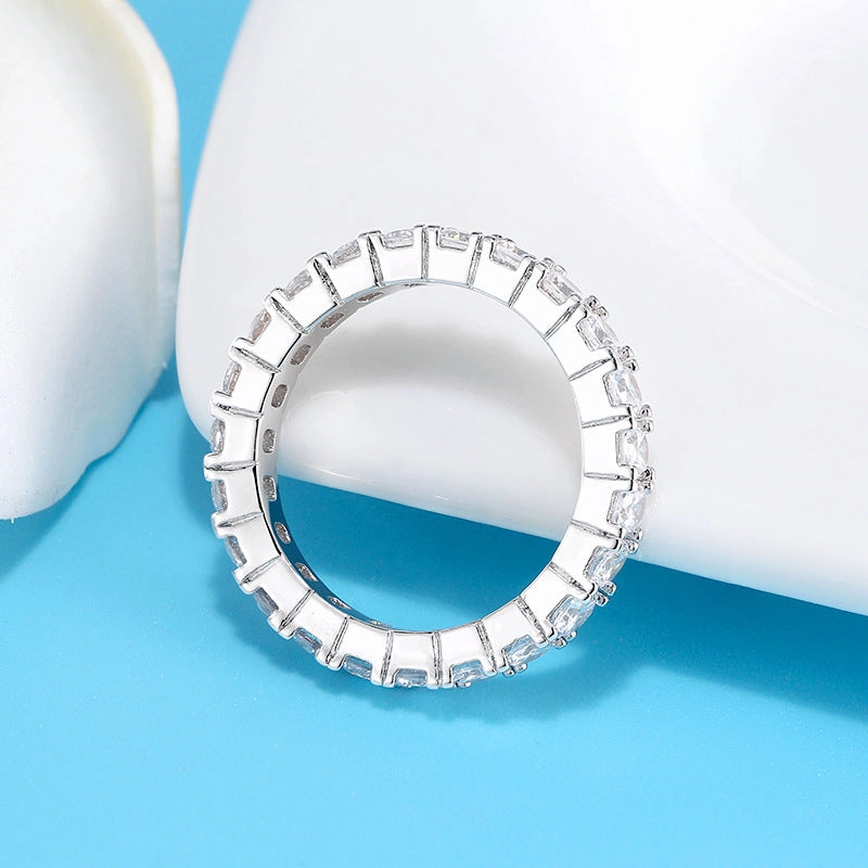 Rhodium Plated Sterling Silver 3mm CZ Eternity Band Ring in Basket Setting Vibrant Detail Urban Accent