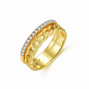 Sterling Silver Gold Plated Double Row Cuban Chain and CZ Ring Daily Layer