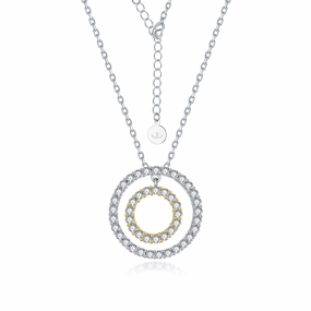 Vivid Sparkle Bridesmaid Gift Sterling Silver Two Tone Double Circle Pendant On Diamond Cut Chain