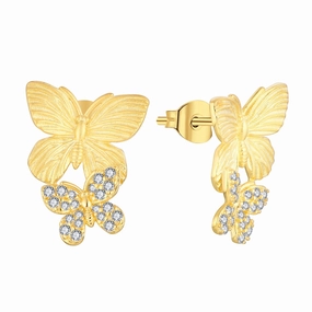 Wedding accessory Gold Plated Sterling Silver Micropave Double Butterfly Earrings