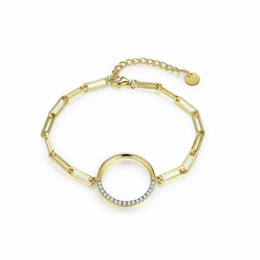 Distinctive Jewelry Pieces Gold-Plated Sterling Silver Half CZ Circle Bracelet on Paperclip Chain