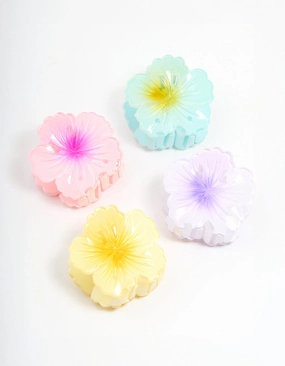Nature Inspired Exquisite Shine Vibrant Mini Hibiscus Flower Claw Clips 4-Pack