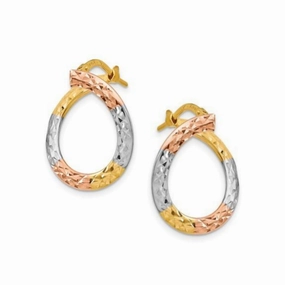 Exclusive Shine Layered Look 14k Gold White and Rose Plated and Polished Twisted Hoop Earrings
