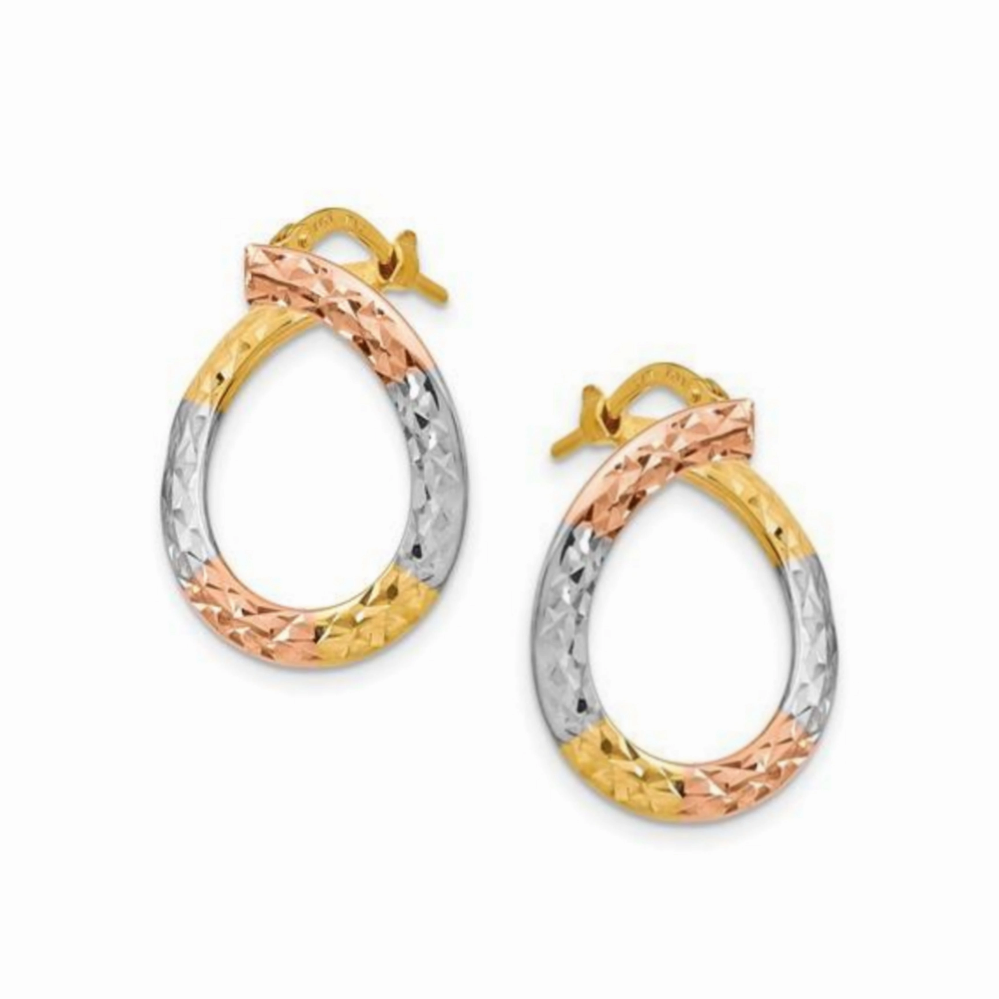 Exclusive Shine Layered Look 14k Gold White and Rose Plated and Polished Twisted Hoop Earrings