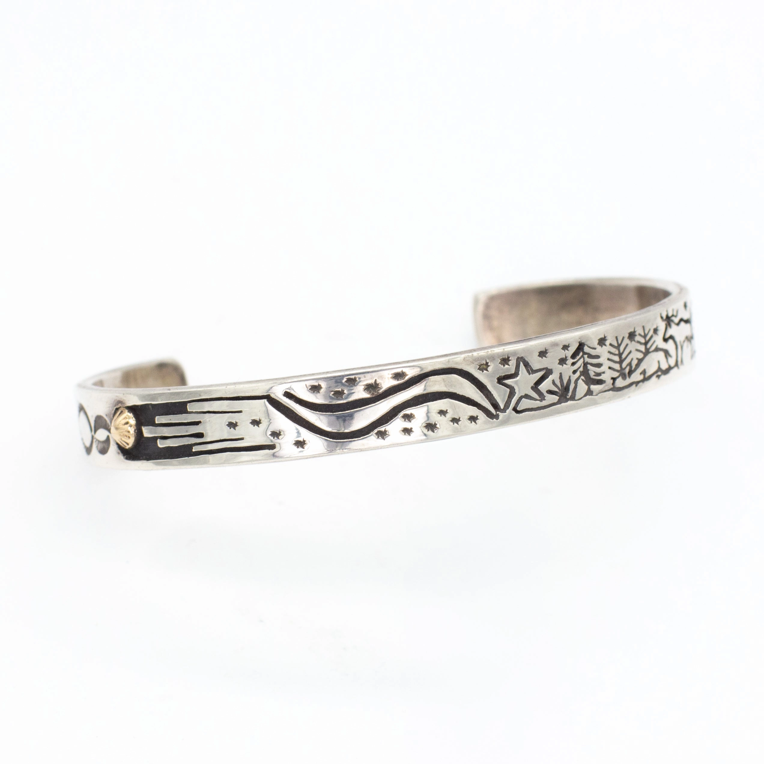 Vidal Aragon Santa Domingo/Kewa Handmade Sterling Silver 14KT Cuff Bracelet Exquisite Accent Timeless Pieces