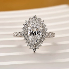 Classic Flow Vintage 2.2Ct Halo Pear Cut Engagement Ring Travel Ring In Sterling Silver