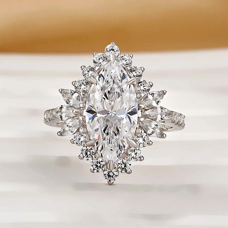 Beautiful Product Vintage 3.0Ct Halo Marquise Cut Engagement Ring Travel Ring In Sterling Silver