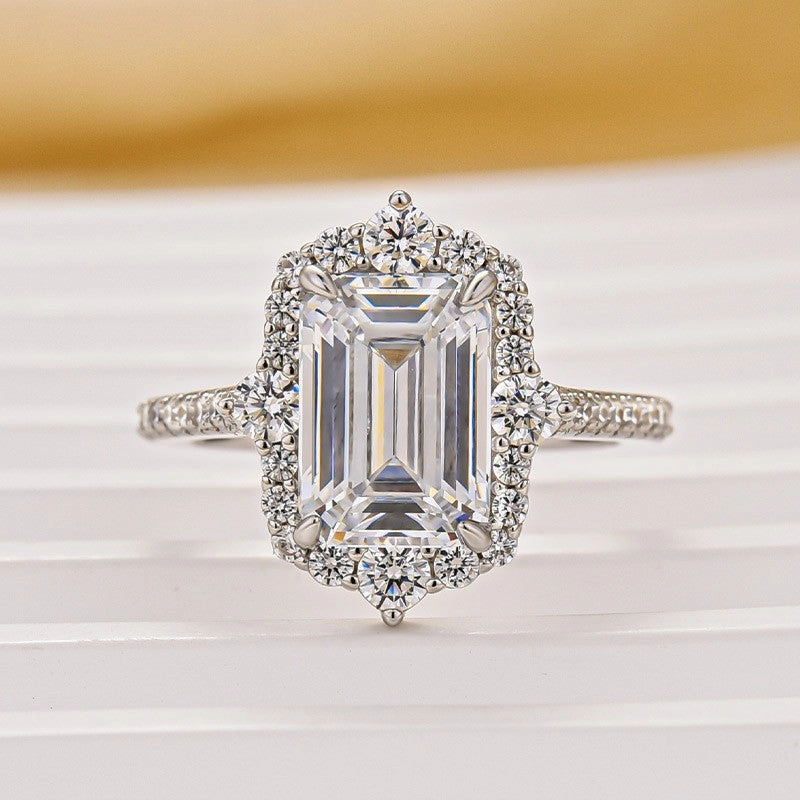 Glamorous Expression Vintage 3.5Ct Emerald Cut Halo Engagement Ring Promise Ring For Her