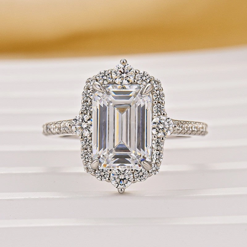 Vintage 3.5Ct Emerald Cut Halo Engagement Ring Promise Ring For Her Timeless Statement Local Craft