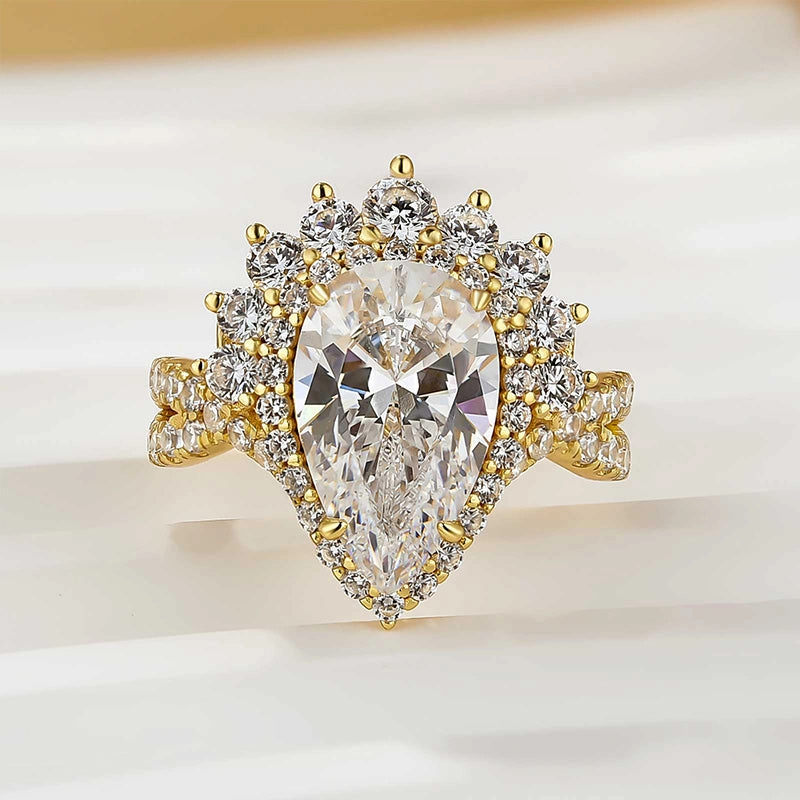 Delicate Creation Layer Friendly Vintage 4.0Ct Halo Pear Cut Twist Engagement Ring In Sterling Silver