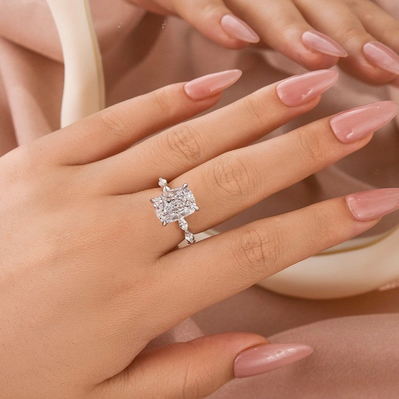 Vintage 5.5Ct Cushion Cut Engagement Ring In Sterling Silver For Women Artisan Style