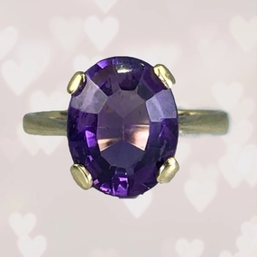 Camera Focus Shiny Jewelry Touch Vintage Amethyst Ring in Yellow Gold. Unique Engagement Ring. February Birthstone. 6th Anniversary.