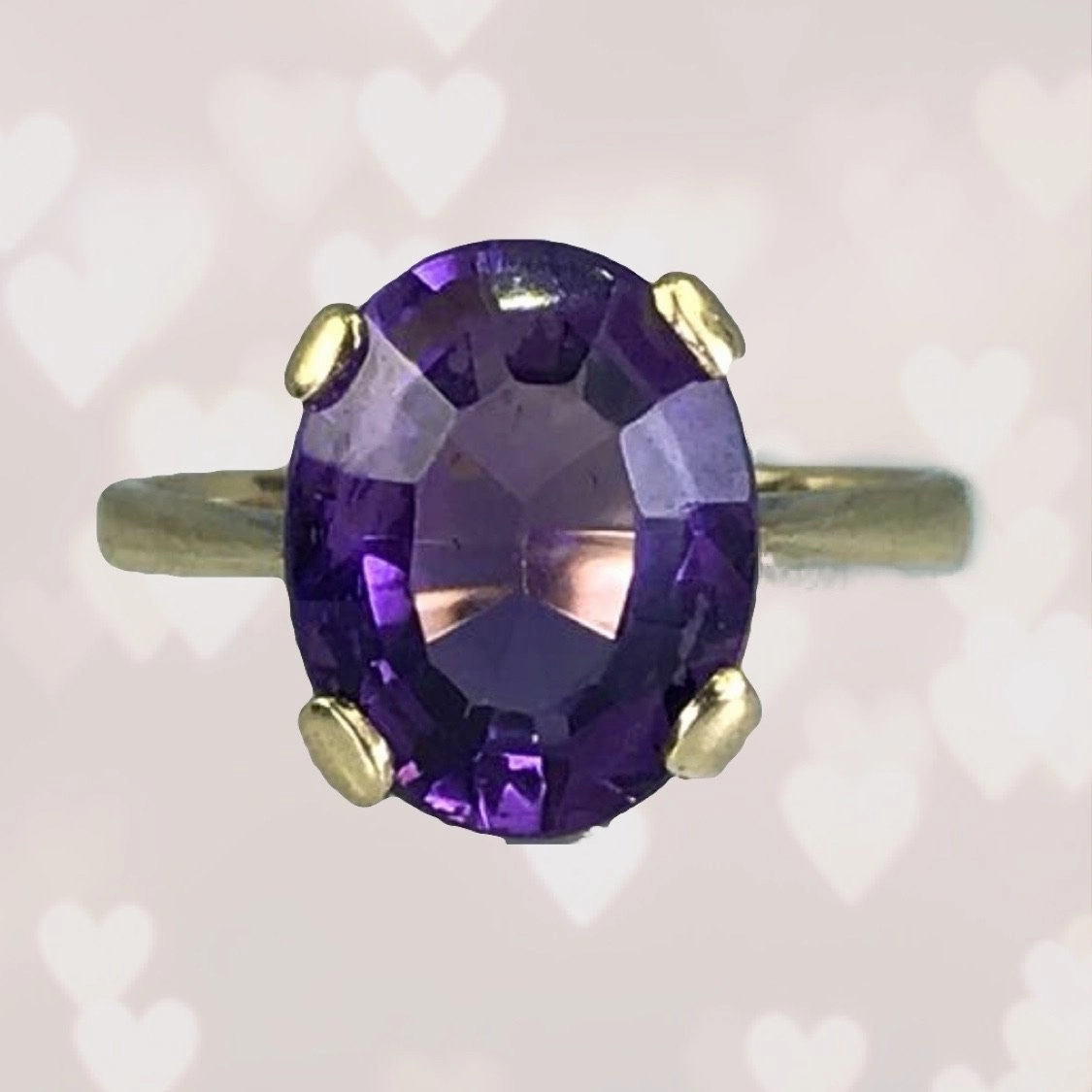 Camera Focus Shiny Jewelry Touch Vintage Amethyst Ring in Yellow Gold. Unique Engagement Ring. February Birthstone. 6th Anniversary.