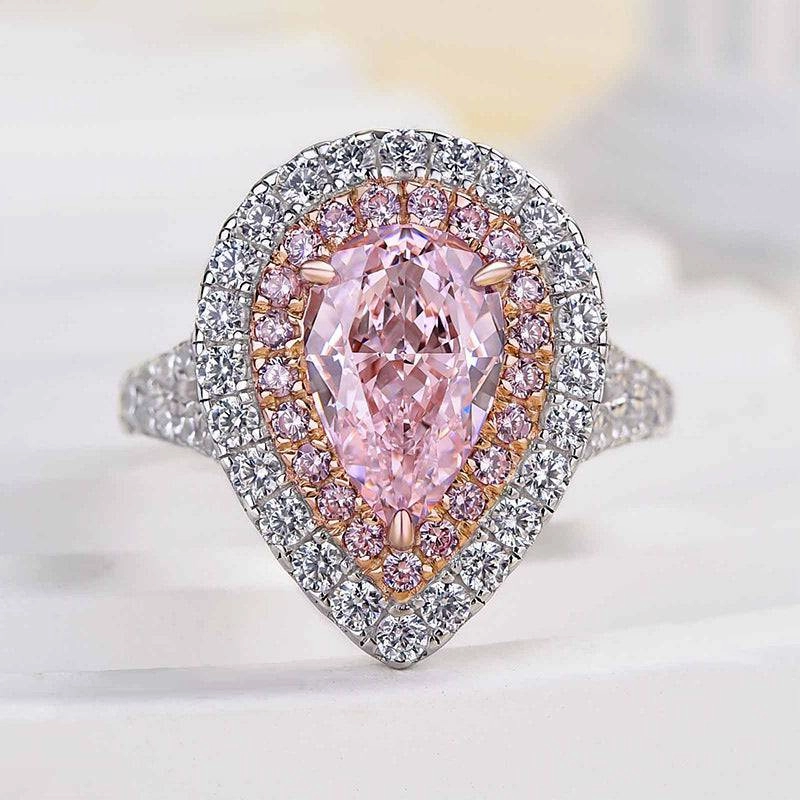 Custom Style Louily Lovely Split Shank Double Halo Pear Cut Pink Sapphire Engagement Ring In Sterling Silver