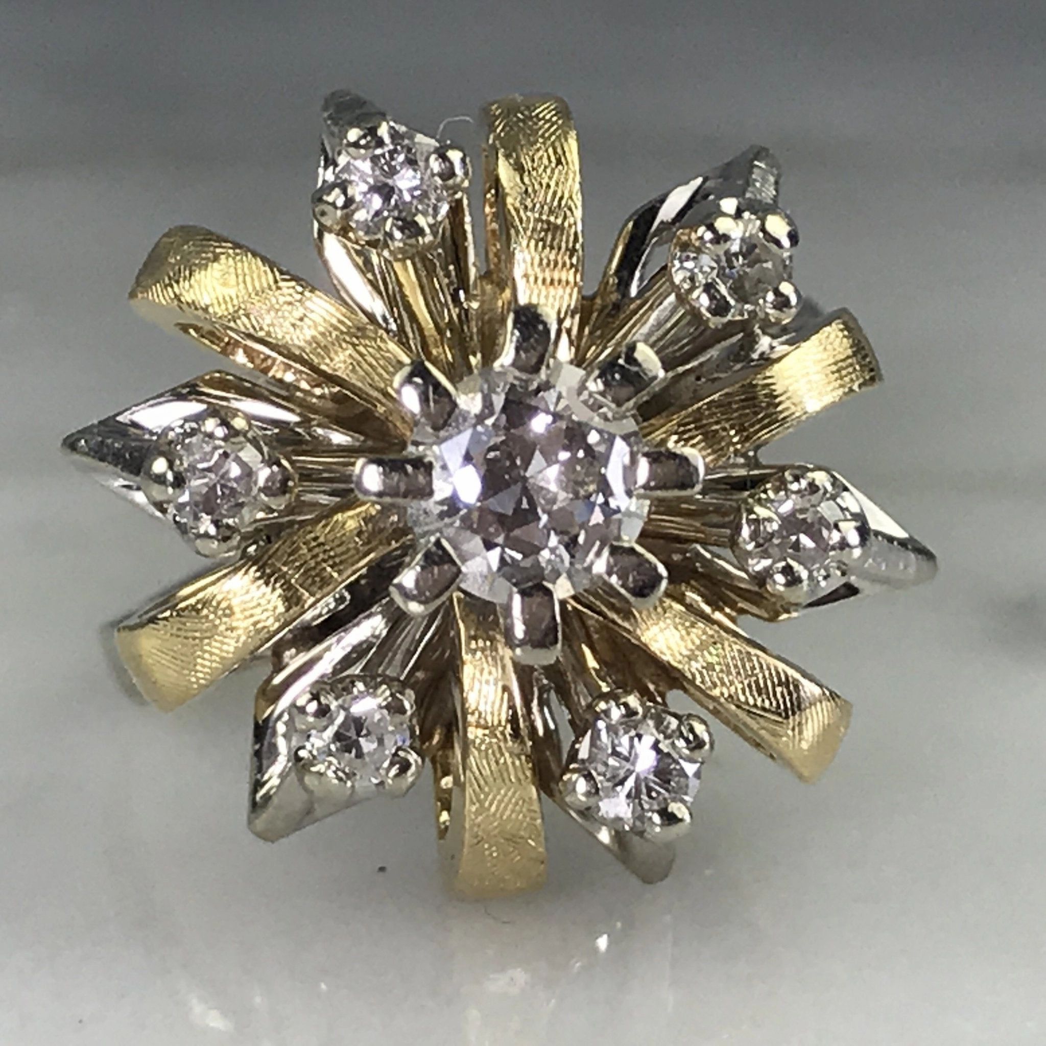 Romantic Occasion Vintage Diamond Cluster Ring in 14K Gold Starburst Setting. April Birthstone. APPRAISED