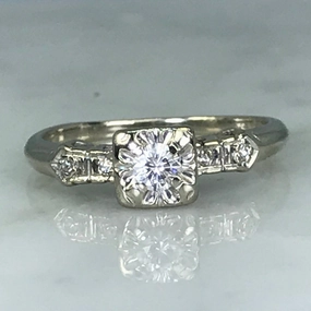Vintage Diamond Engagement Ring. 14K White Gold. April Birthstone. 10 Year Anniversary Style Upgrade Bold Look