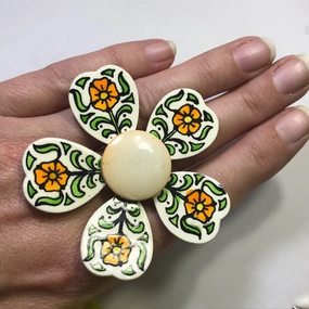 Vintage Enamel Flower Ring. Hand Painted West German Statement Ring. Recycled Jewelry. Glam Day