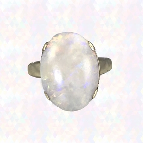 Vintage Opal Statement Engagement Ring. 14K Yellow Gold. October Birthstone. 14th Anniversary. Layer mood