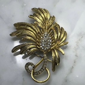 Vintage Rhinestone Leaf Shape Brooch. Possible Necklace or Bracelet? Luxury feature Bold Craftsmanship