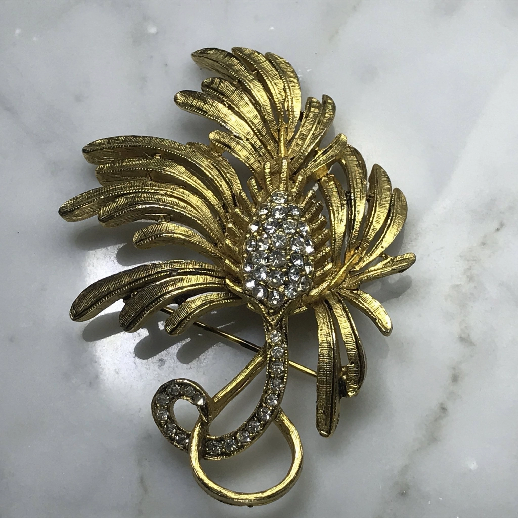 Vintage Rhinestone Leaf Shape Brooch. Possible Necklace or Bracelet? Luxury feature Bold Craftsmanship